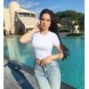 imageOQQ Womens 2 Piece Shirts Short Sleeve Crew Neck Ruched Stretch Fitted Tee Shirts Crop TopsWhite smoke Grey
