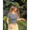 imageOQQ Womens 2 Piece Shirts Short Sleeve Crew Neck Ruched Stretch Fitted Tee Shirts Crop TopsWhite smoke Grey