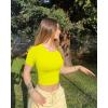 imageOQQ Womens 2 Piece Shirts Short Sleeve Crew Neck Ruched Stretch Fitted Tee Shirts Crop TopsWhite yellow