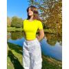 imageOQQ Womens 2 Piece Shirts Short Sleeve Crew Neck Ruched Stretch Fitted Tee Shirts Crop TopsWhite yellow