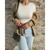 imageOQQ Womens 3 Piece Crop Tops Crew Neck Shorts Sleeve Stretch Fitted Shirts Crop TopsBlack coffee beige