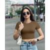 imageOQQ Womens 3 Piece Crop Tops Crew Neck Shorts Sleeve Stretch Fitted Shirts Crop TopsBlack coffee white
