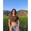 imageOQQ Womens 3 Piece Crop Tops Crew Neck Shorts Sleeve Stretch Fitted Shirts Crop TopsBlack coffee white
