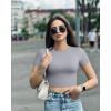 imageOQQ Womens 3 Piece Crop Tops Crew Neck Shorts Sleeve Stretch Fitted Shirts Crop TopsBlack grey white
