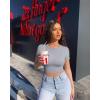 imageOQQ Womens 3 Piece Crop Tops Crew Neck Shorts Sleeve Stretch Fitted Shirts Crop TopsBlack grey white