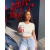 imageOQQ Womens 3 Piece Crop Tops Crew Neck Shorts Sleeve Stretch Fitted Shirts Crop TopsBlack red beige