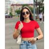 imageOQQ Womens 3 Piece Crop Tops Crew Neck Shorts Sleeve Stretch Fitted Shirts Crop TopsBlack red beige