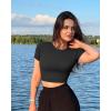 imageOQQ Womens 3 Piece Crop Tops Crew Neck Shorts Sleeve Stretch Fitted Shirts Crop TopsBlack red beige