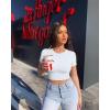 imageOQQ Womens 3 Piece Crop Tops Crew Neck Shorts Sleeve Stretch Fitted Shirts Crop TopsBlack rose white