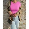 imageOQQ Womens 3 Piece Crop Tops Crew Neck Shorts Sleeve Stretch Fitted Shirts Crop TopsBlack rose white