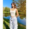 imageOQQ Womens 2 Piece Crop Tops Rueched Sleeveless Square Neck Stretch Basic Tank ShirtsBlack beige