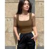 imageOQQ Womens 2 Piece Crop Tops Rueched Sleeveless Square Neck Stretch Basic Tank ShirtsBlack coffee