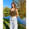 imageOQQ Womens 2 Piece Crop Tops Rueched Sleeveless Square Neck Stretch Basic Tank ShirtsBlack coffee