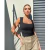 imageOQQ Womens 2 Piece Crop Tops Rueched Sleeveless Square Neck Stretch Basic Tank ShirtsBlack tea Leaf
