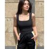 imageOQQ Womens 2 Piece Crop Tops Rueched Sleeveless Square Neck Stretch Basic Tank ShirtsBlack white