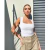 imageOQQ Womens 2 Piece Crop Tops Rueched Sleeveless Square Neck Stretch Basic Tank ShirtsBlack white