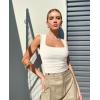 imageOQQ Womens 2 Piece Crop Tops Rueched Sleeveless Square Neck Stretch Basic Tank ShirtsPea Green beige