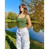imageOQQ Womens 2 Piece Crop Tops Rueched Sleeveless Square Neck Stretch Basic Tank ShirtsPea Green beige