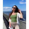 imageOQQ Womens 2 Piece Crop Tops Rueched Sleeveless Square Neck Stretch Basic Tank ShirtsPea Green beige