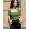 imageOQQ Womens 2 Piece Crop Tops Rueched Sleeveless Square Neck Stretch Basic Tank ShirtsPea Green beige