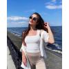 imageOQQ Womens 2 Piece Crop Tops Rueched Sleeveless Square Neck Stretch Basic Tank ShirtsWhite candypink