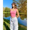imageOQQ Womens 2 Piece Crop Tops Rueched Sleeveless Square Neck Stretch Basic Tank ShirtsWhite candypink
