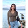 imageOQQ Womens 2 Piece Long Sleeve Shirts Zipper Fashion Sexy Basic Tops Fitted Tee Shirts Black Tea Leaf