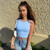 imageOQQ Womens 2 Piece Tank Tops Crew Neck Sleeveless Basic Stretch Casusal Yoga Crop CamisBlack candyblue