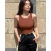 imageOQQ Womens 2 Piece Tank Tops Crew Neck Sleeveless Basic Stretch Casusal Yoga Crop CamisBlack caramel
