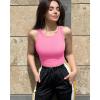 imageOQQ Womens 2 Piece Tank Tops Crew Neck Sleeveless Basic Stretch Casusal Yoga Crop CamisFluorescent Pink white