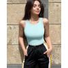 imageOQQ Womens 2 Piece Tank Tops Crew Neck Sleeveless Basic Stretch Casusal Yoga Crop CamisSea Salt Blue white