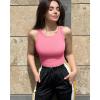 imageOQQ Womens 2 Piece Tank Tops Crew Neck Sleeveless Basic Stretch Casusal Yoga Crop CamisWhite candypink