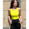 imageOQQ Womens 2 Piece Tank Tops Crew Neck Sleeveless Basic Stretch Casusal Yoga Crop CamisWhite yellow