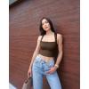 imageOQQ Womens 3 Piece Tank Tops Strappy Sleeveless Square Neck Stretch Tee Shirts Crop CamisBlack darkbrown beige