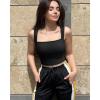 imageOQQ Womens 3 Piece Tank Tops Strappy Sleeveless Square Neck Stretch Tee Shirts Crop CamisBlack fluorescent Pink A white