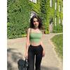 imageOQQ Womens 3 Piece Tank Tops Strappy Sleeveless Square Neck Stretch Tee Shirts Crop CamisBlack pea Green beige