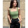 imageOQQ Womens 3 Piece Tank Tops Strappy Sleeveless Square Neck Stretch Tee Shirts Crop CamisBlack pea Green beige