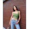 imageOQQ Womens 3 Piece Tank Tops Strappy Sleeveless Square Neck Stretch Tee Shirts Crop CamisBlack pea Green beige