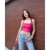 imageOQQ Womens 3 Piece Tank Tops Strappy Sleeveless Square Neck Stretch Tee Shirts Crop CamisBlack pitaya white