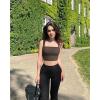 imageOQQ Womens 3 Piece Tank Tops Strappy Sleeveless Square Neck Stretch Tee Shirts Crop CamisBlack tea Leaf beige