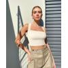imageOQQ Womens 3 Piece Tank Tops Strappy Sleeveless Square Neck Stretch Tee Shirts Crop CamisBlack tea Leaf beige