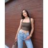 imageOQQ Womens 3 Piece Tank Tops Strappy Sleeveless Square Neck Stretch Tee Shirts Crop CamisBlack tea Leaf beige