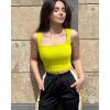 imageOQQ Womens 3 Piece Tank Tops Strappy Sleeveless Square Neck Stretch Tee Shirts Crop CamisBlack white yellow