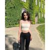 imageOQQ Womens 3 Piece Tank Tops Strappy Sleeveless Square Neck Stretch Tee Shirts Crop CamisBlues beige black