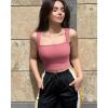 imageOQQ Womens 3 Piece Tank Tops Strappy Sleeveless Square Neck Stretch Tee Shirts Crop CamisGreen dry Rose beige