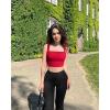 imageOQQ Womens 3 Piece Tank Tops Strappy Sleeveless Square Neck Stretch Tee Shirts Crop CamisRed beige white