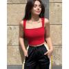 imageOQQ Womens 3 Piece Tank Tops Strappy Sleeveless Square Neck Stretch Tee Shirts Crop CamisRed beige white