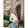 imageOQQ Womens Long Sleeve Shirts Crew Neck Button Knit Stretch Casual Basic Tops Fitted Tee ShirtsBeige