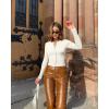 imageOQQ Womens Long Sleeve Shirts Crew Neck Button Knit Stretch Casual Basic Tops Fitted Tee ShirtsBeige