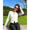 imageOQQ Womens Long Sleeve Shirts Crew Neck Button Knit Stretch Casual Basic Tops Fitted Tee ShirtsBeige